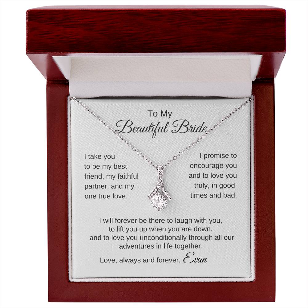 To My Beautiful Bride Gift To Bride From Groom Wedding Gift Ribbon Necklace