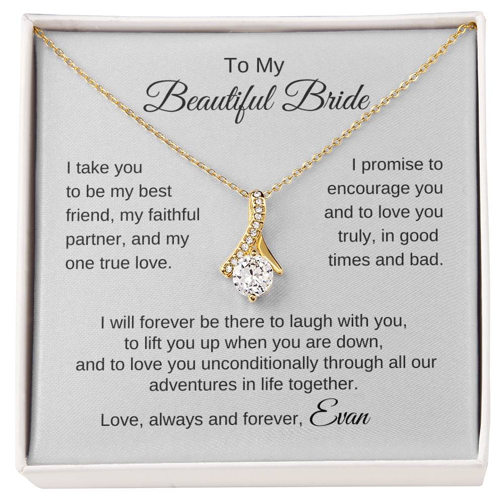 To My Beautiful Bride Gift To Bride From Groom Wedding Gift Ribbon Necklace