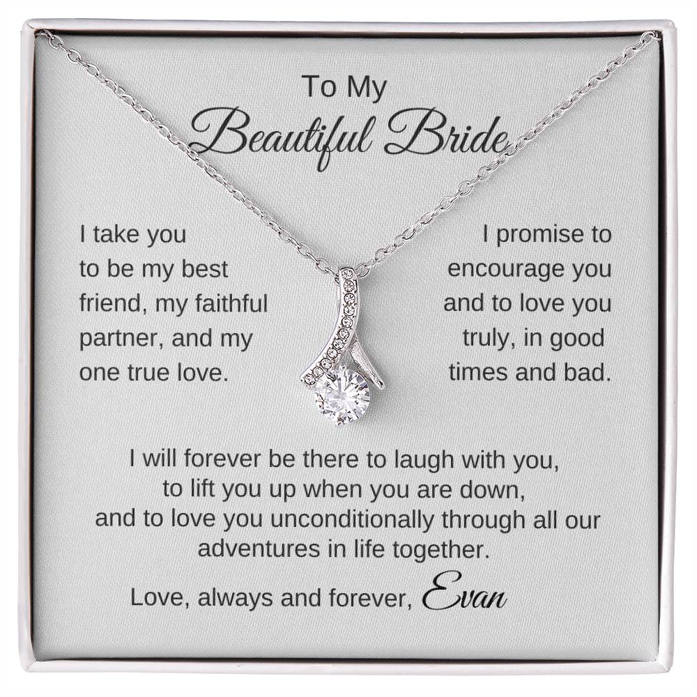 To My Beautiful Bride Gift To Bride From Groom Wedding Gift Ribbon Necklace