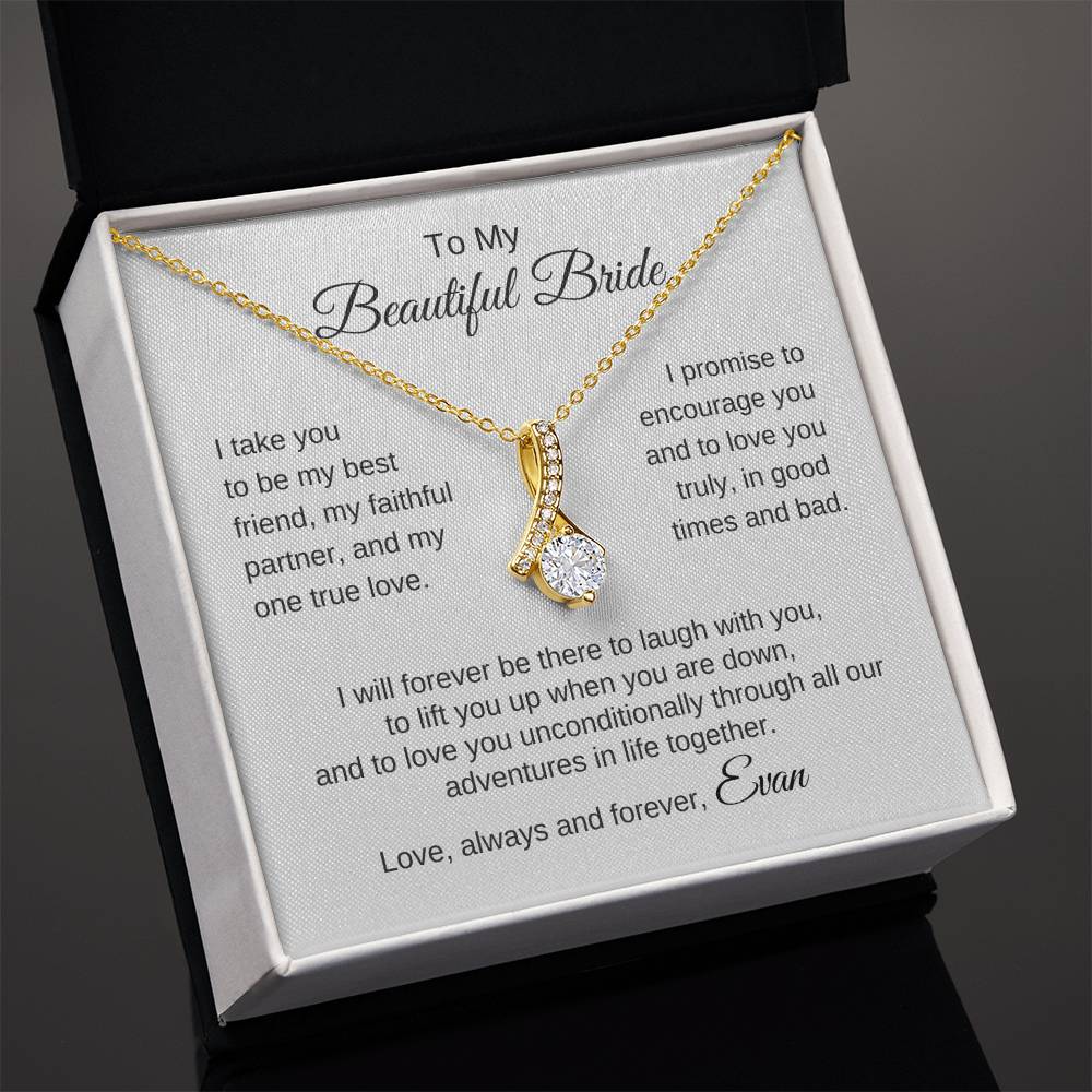 To My Beautiful Bride Gift To Bride From Groom Wedding Gift Ribbon Necklace