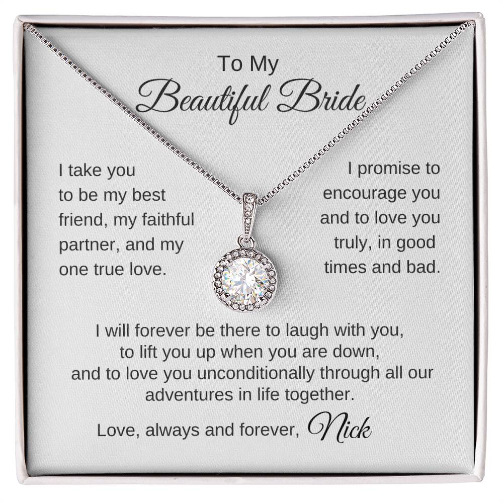 To My Beautiful Bride Gift To Bride From Groom Wedding Gift White Gold Necklace