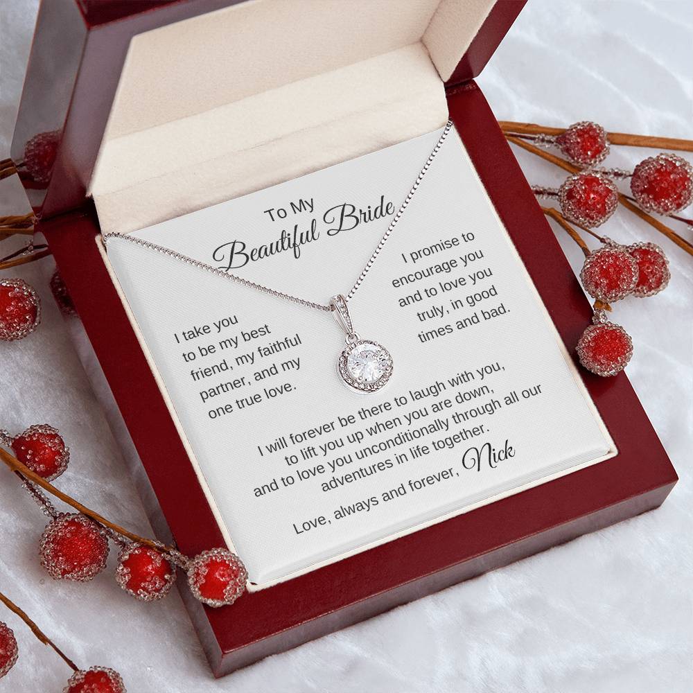 To My Beautiful Bride Gift To Bride From Groom Wedding Gift White Gold Necklace