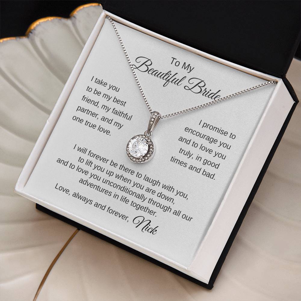 To My Beautiful Bride Gift To Bride From Groom Wedding Gift White Gold Necklace