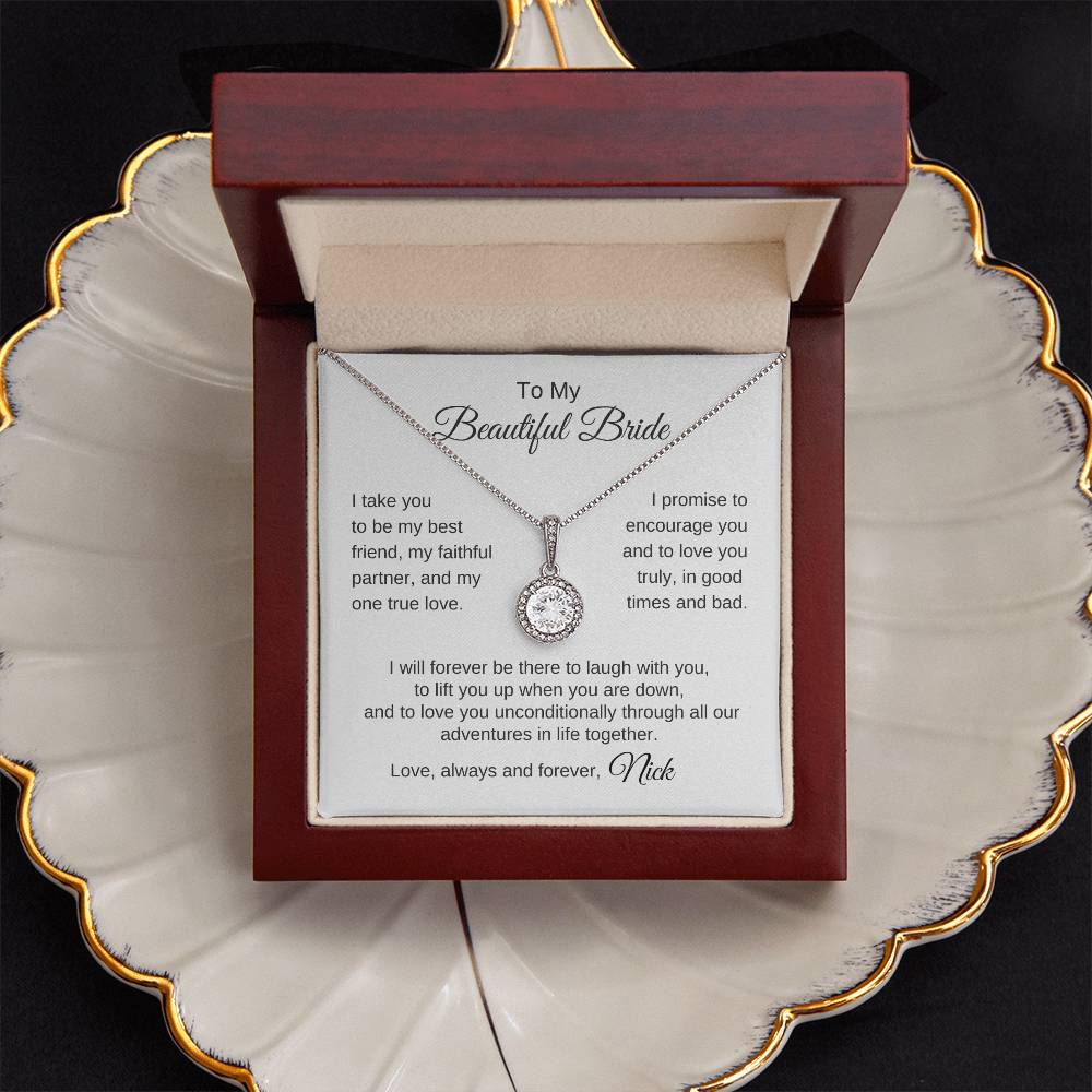 To My Beautiful Bride Gift To Bride From Groom Wedding Gift White Gold Necklace