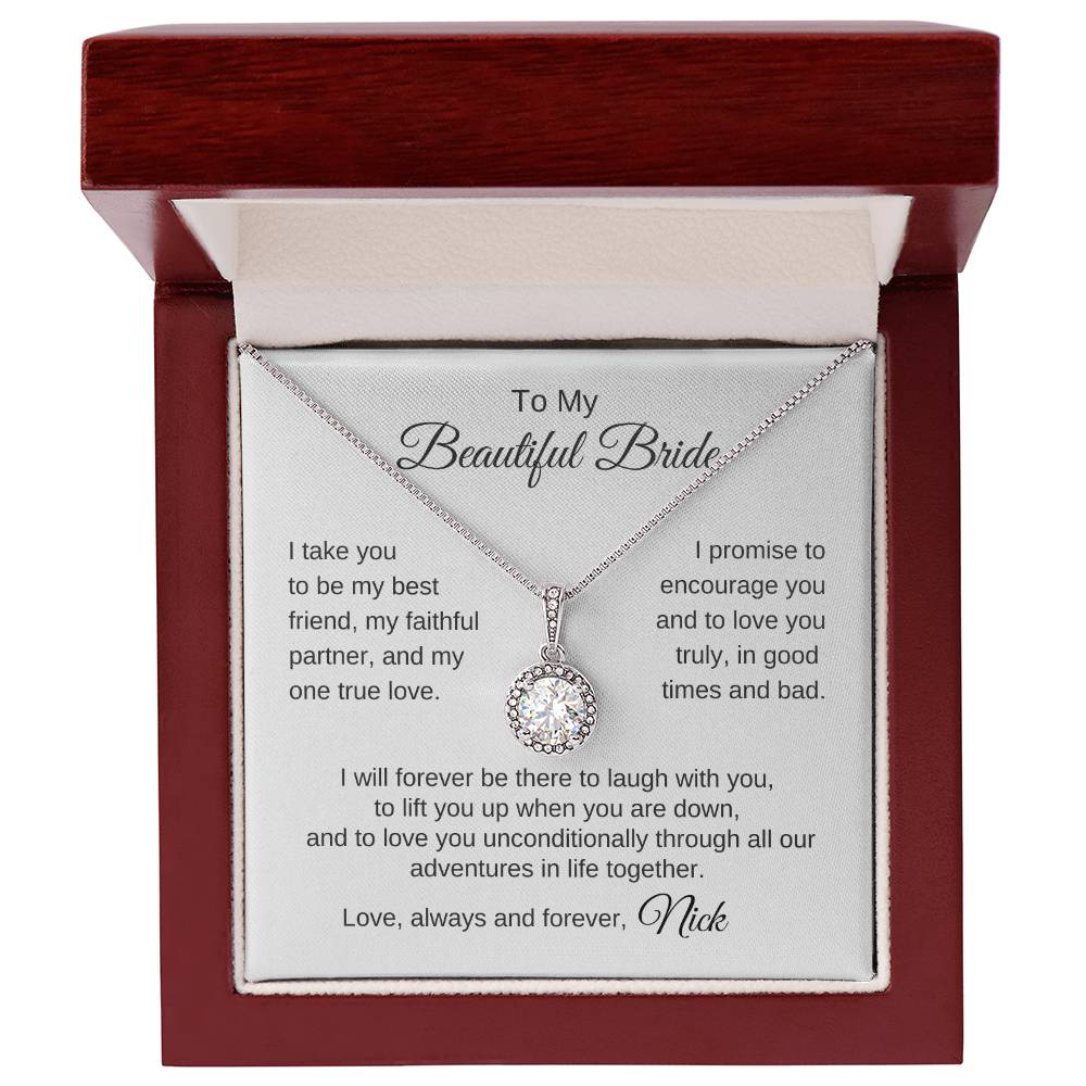 To My Beautiful Bride Gift To Bride From Groom Wedding Gift White Gold Necklace