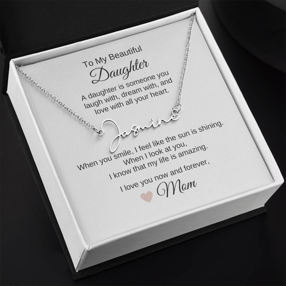 Daughter Mom Gifts Mom to Daughter Gifts Script Custom Name Necklace - MKT Custom Jewelry