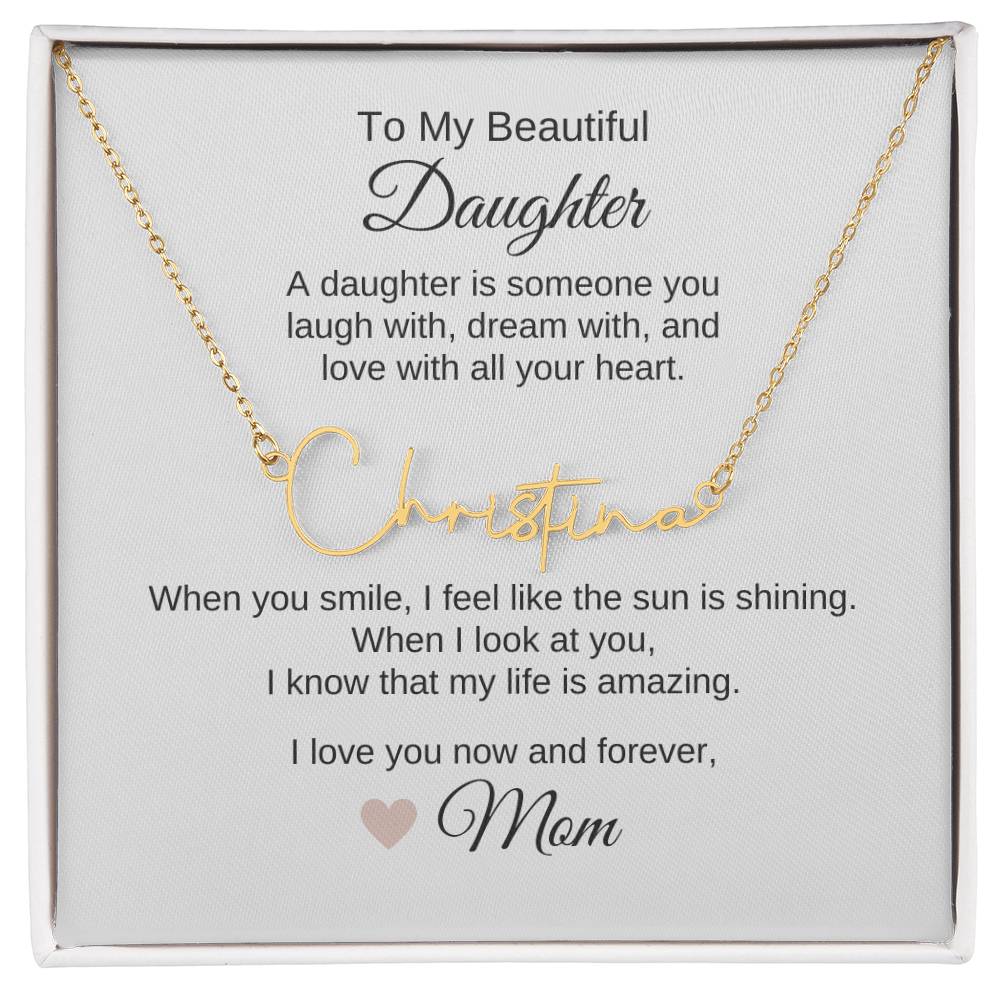 Daughter Mom Gifts Mom to Daughter Gifts Script Custom Name Necklace - MKT Custom Jewelry