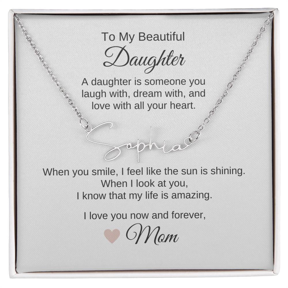 Daughter Mom Gifts Mom to Daughter Gifts Script Custom Name Necklace - MKT Custom Jewelry