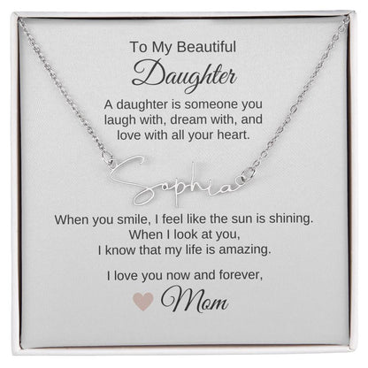 Daughter Mom Gifts Mom to Daughter Gifts Script Custom Name Necklace - MKT Custom Jewelry