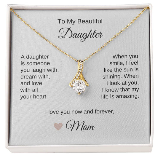 Daughter Mom Gifts for Daughter Necklace Gold Ribbon Necklace - MKT Custom Jewelry