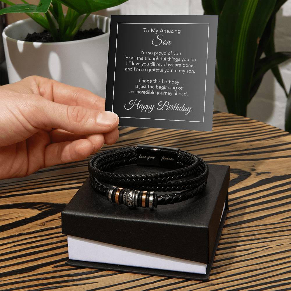 To My Son Engraved Love You Forever Vegan Leather Bracelet for Men - MKTCustomDesigns