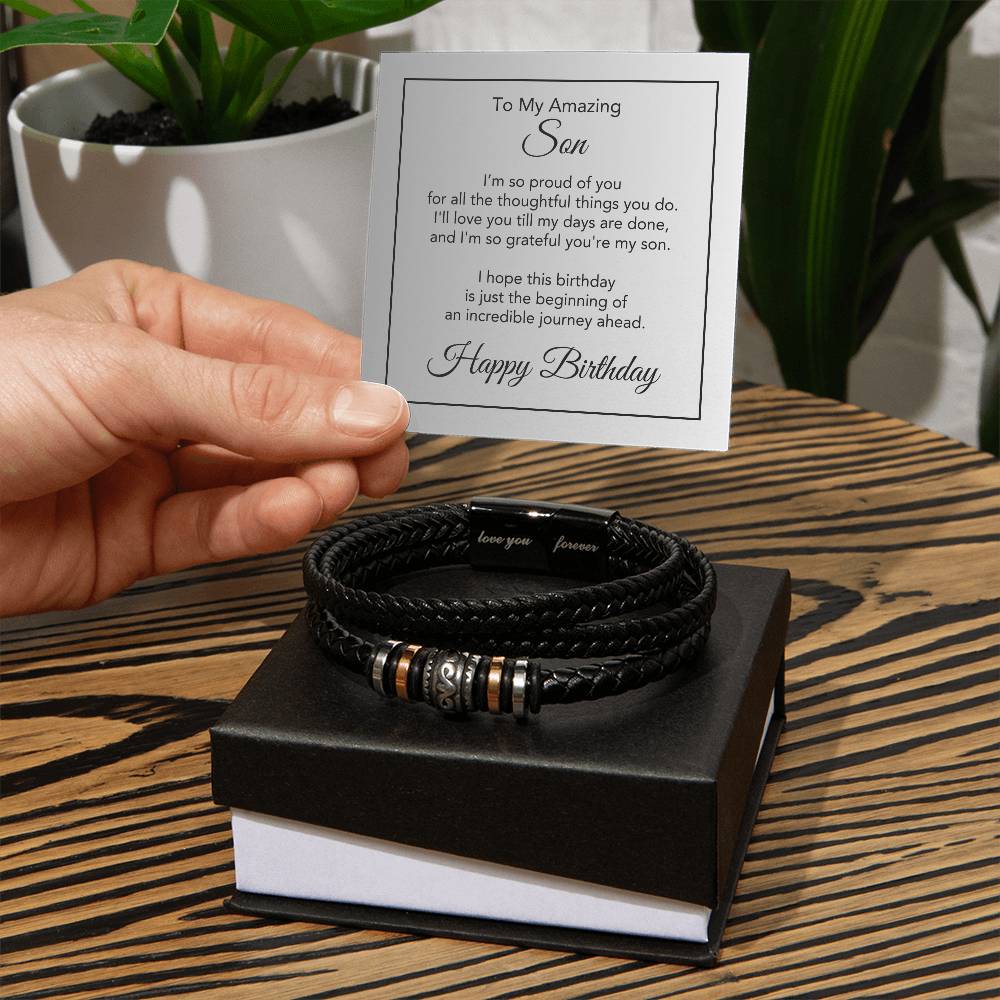 To My Son Engraved Love You Forever Vegan Leather Bracelet for Men - MKTCustomDesigns