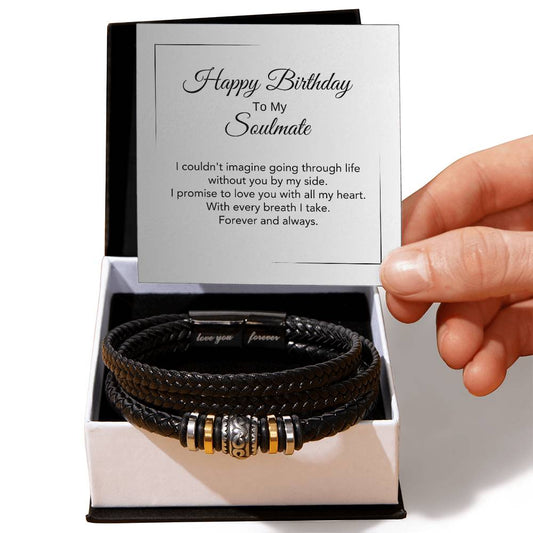 To My Soulmate Birthday Gift Engraved Love You Forever Men's Vegan Leather Bracelet - MKTCustomDesigns